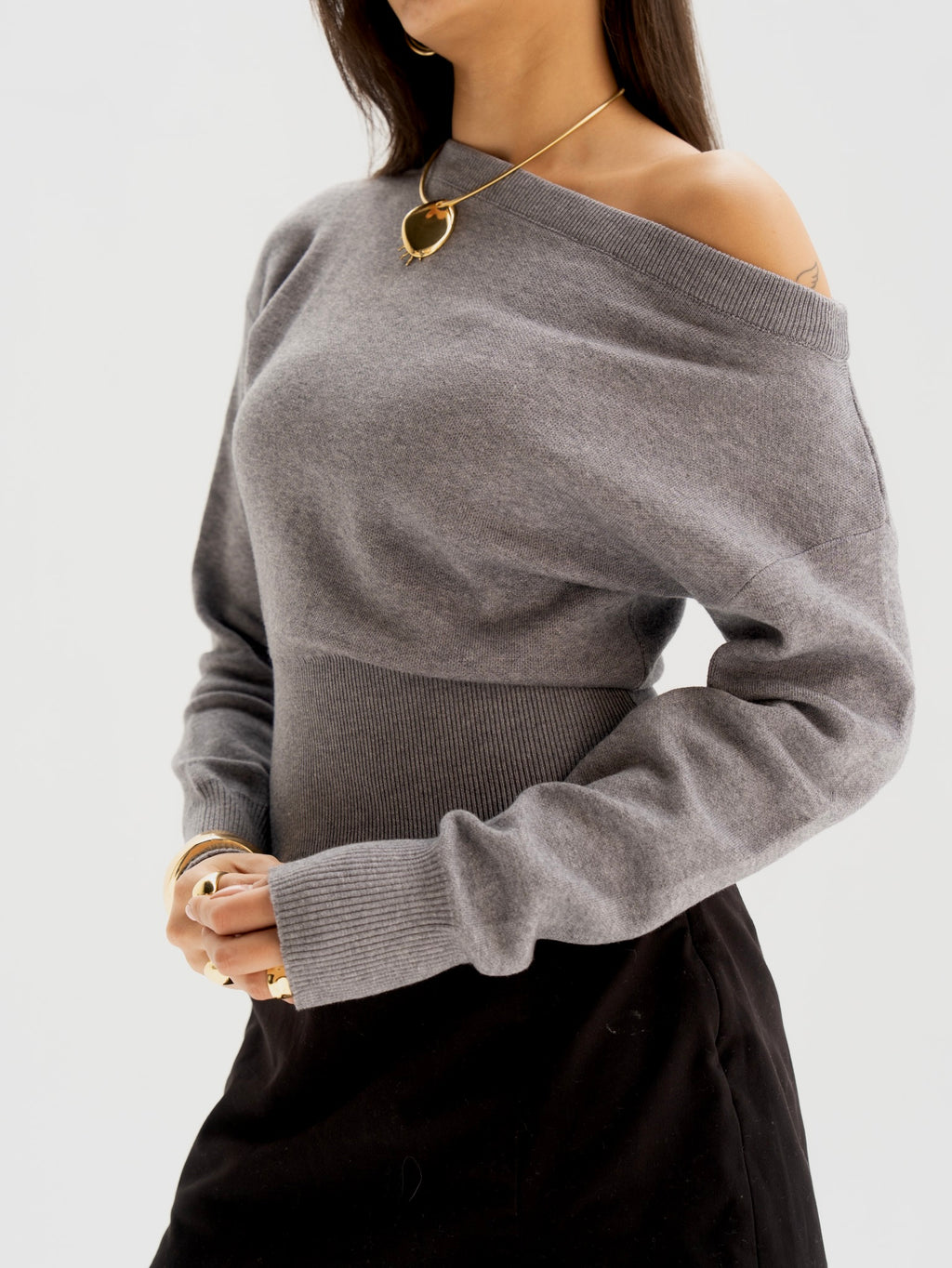 Grey One Shoulder Top