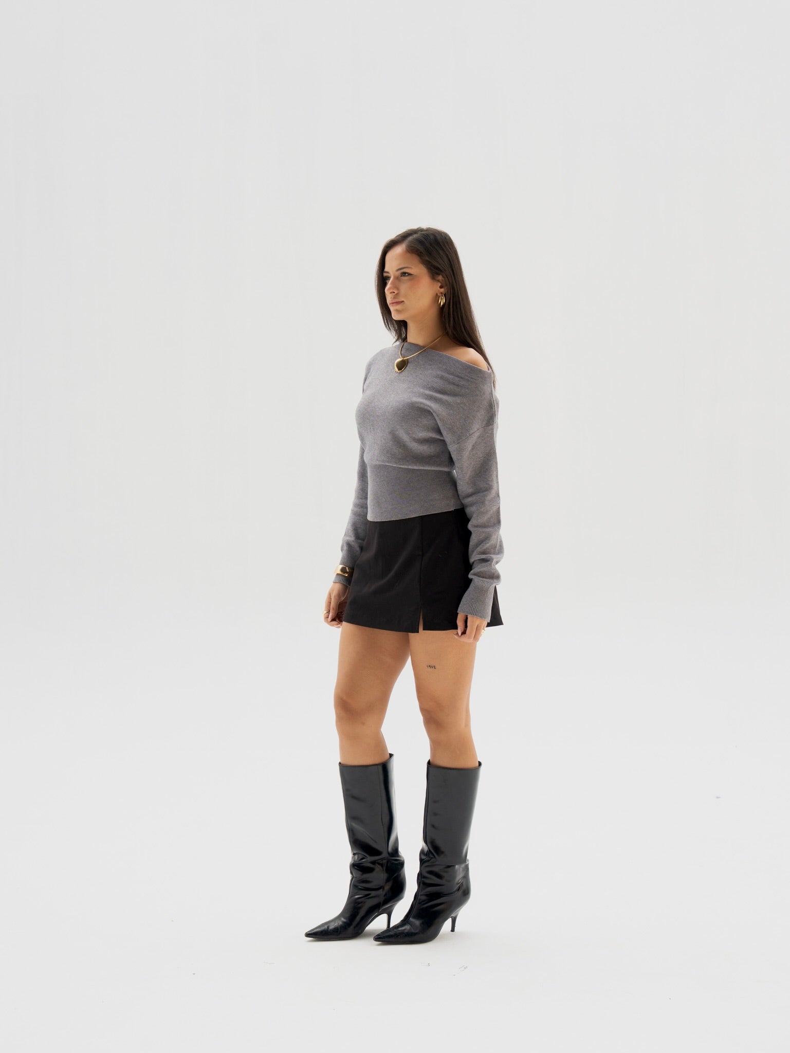 Grey One Shoulder Top